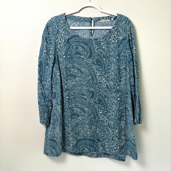 Soft Surroundings Tops - Soft Surroundings Oceo Gauze Tunic Top Size XL Blue Abstract 3/4 Sleeve Buttons